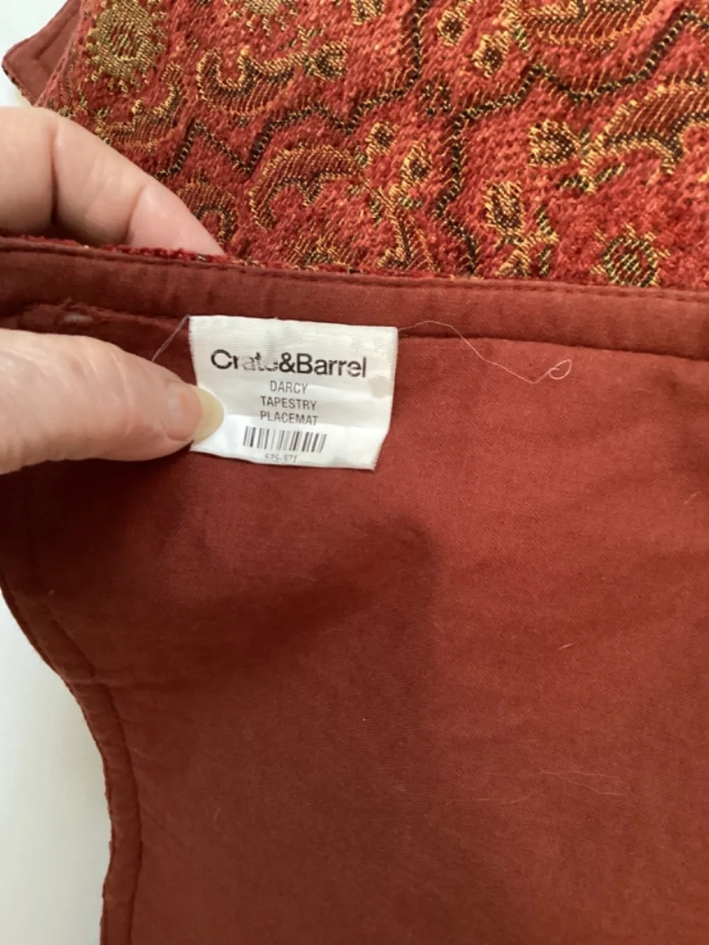 🔥 SALE! CRATE & BARREL, … Rich Red and Gold Tapestry Placemats, “DARCY”…10 pcs.